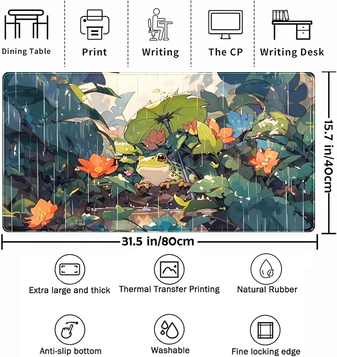 Anime Frog Mouse Pad Desk Mat Cure Frogs On Rainy Days Green Desk Decor Mat - Image 2