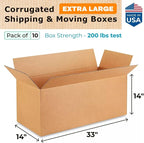 IDL Packaging - B-331414-10 Large Corrugated Moving Boxes 33"L x 14”W x 14"H - - Image 2