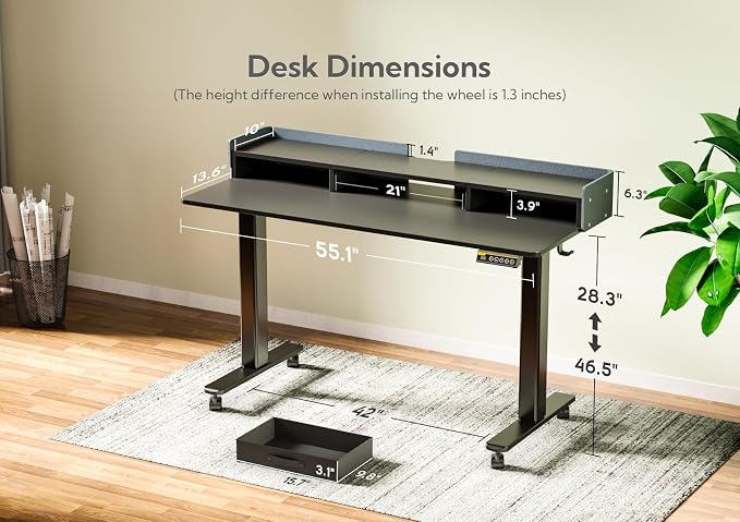 Claiks Standing Desk with Drawers, Stand Up Electric Standing Desk Adjustable - Image 3