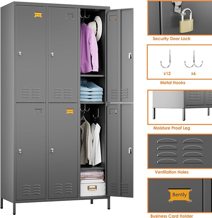 SUPEER 6 Doors Metal Lockers for Employees - Image 4