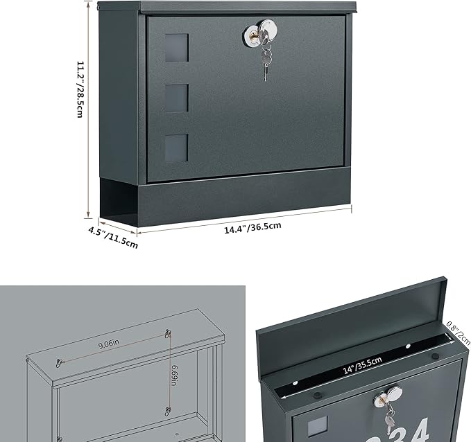 LAND·VOI Locking Mailbox Wall Mounted, Metal Postbox - Image 2