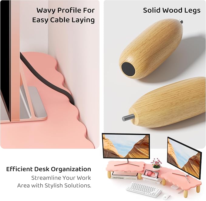 AFOOYO Dual Monitor Riser, Cookie-Shaped Adjustable Length & Swivel Angle - Image 7