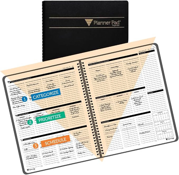 Planner Pad Spiral Bound January-December 2026/ Calendar Year 8 1/2" x 11" by PlannerPad