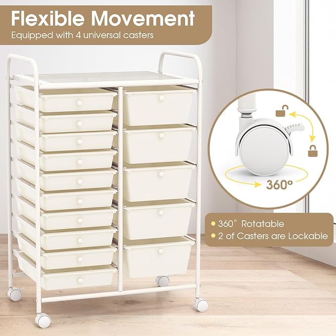 COSTWAY 15-Drawer Rolling Storage Cart, Mobile Utility Cart - Image 5