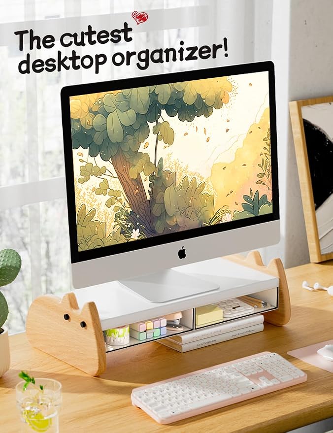 AFOOYO Monitor Stand Riser, Wooden & MDF Computer Desktop Stand - Image 2
