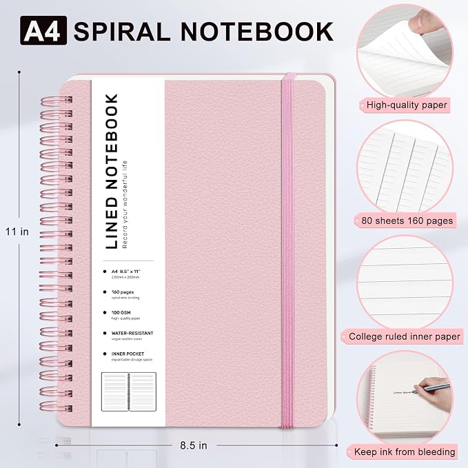 Lined Spiral Journal Notebook, A4 Spiral Notebook, 8.5''×11'' 100GSM Thick - Image 2