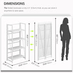 4NM No Assembly Folding Bookshelf Storage Shelves 4 Tiers Vintage Bookcase - Image 2