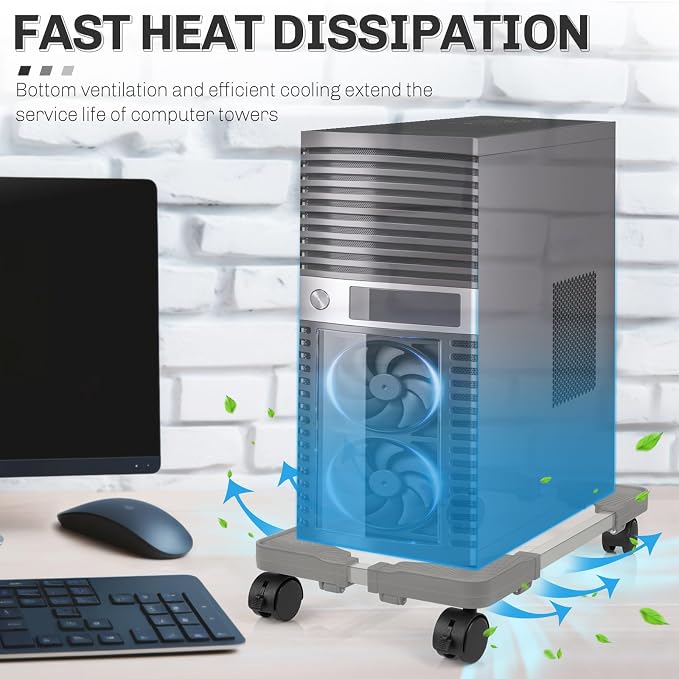 Liitrton Mobile CPU Stand with 4 Locking Casters, Ventilated PC Tower Stand - Image 4