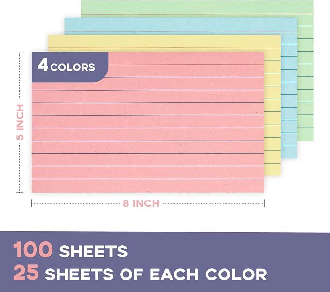 Colored Index Cards 5x8 100Pcs, Goefun Ruled Flashcards, 4 Color Notecards - Image 2