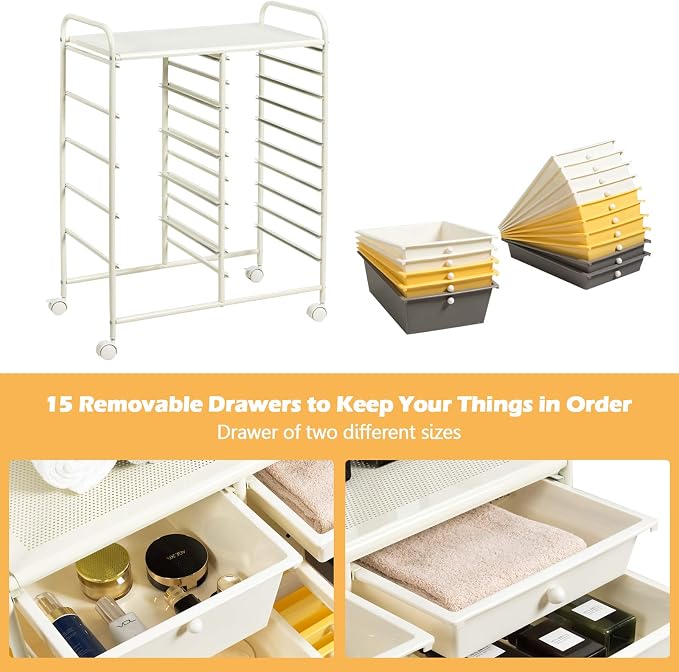 GOFLAME 15-Drawer Rolling Storage Cart, Craft Storage Cart - Image 6