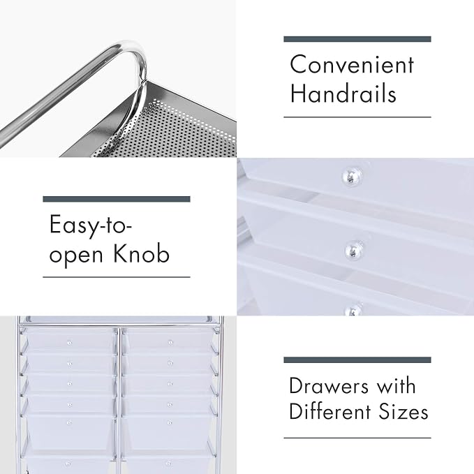 LDAILY 12 Drawer Rolling Storage Cart, Craft Cart Organizer on Wheels w/Metal - Image 7