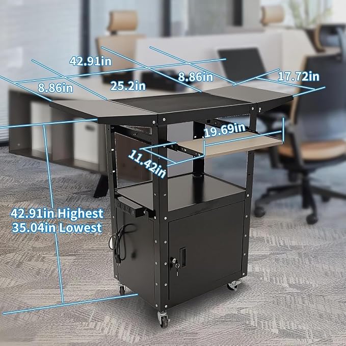 Upgraded AV Cart, Adjustable-Height Steel AV Cart - Image 3