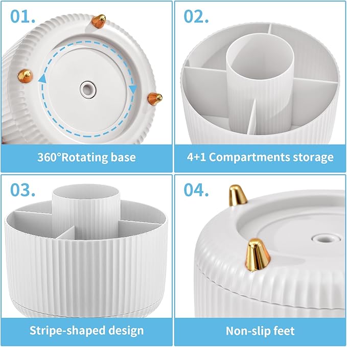 Marbrasse Desk Organizer, 360-Degree Rotating Pen Holder, Desk Organizers and - Image 4