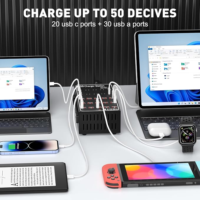250W Charging Station for Multiple Devices, Stations for MacBook, Android Cell - Image 2