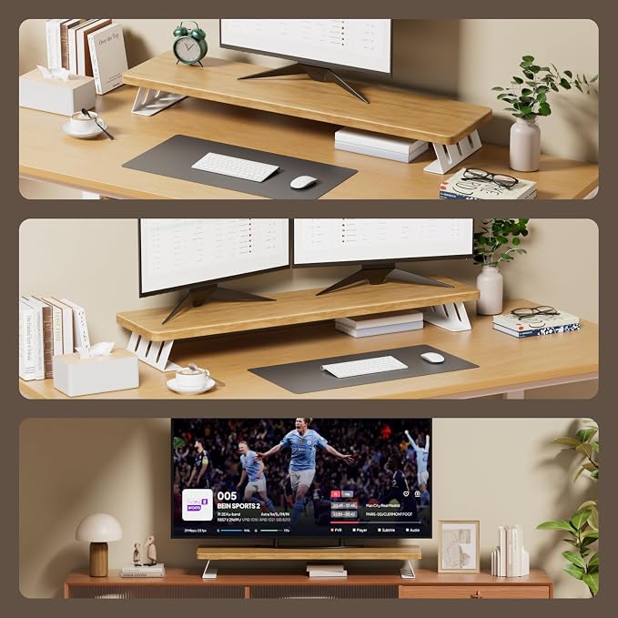 NestNeat Dual Monitor Stand Riser, 39 Inch Large Wood Monitor Stands - Image 5
