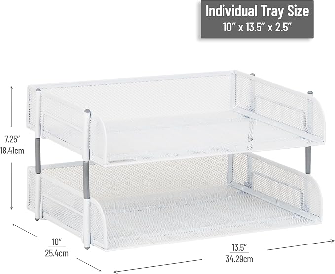 Mind Reader Stackable Paper Tray, Desktop Organizer, File Storage, Metal Mesh - Image 3
