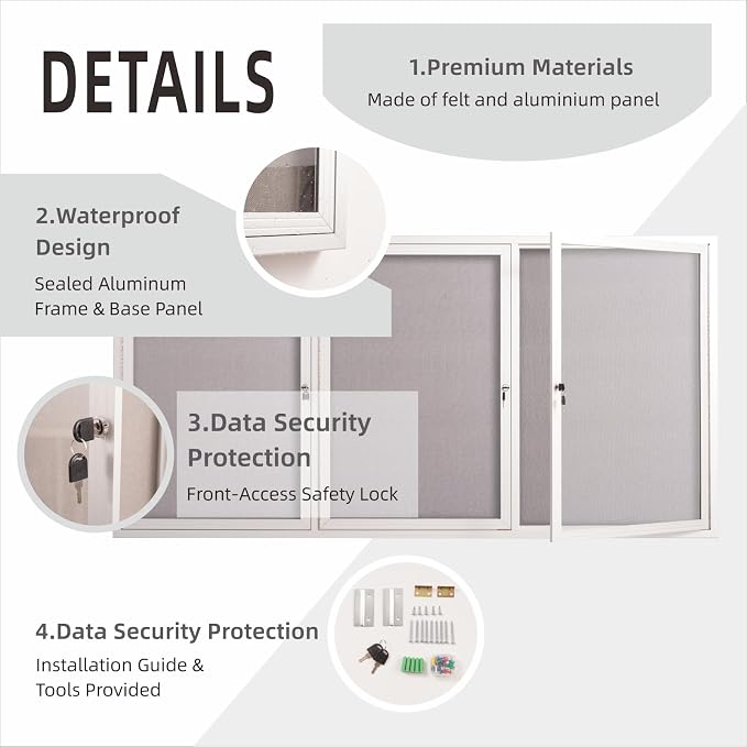 71x36 Inch Lockable Enclosed Bulletin Board, Weather-Resistant Outdoor - Image 4
