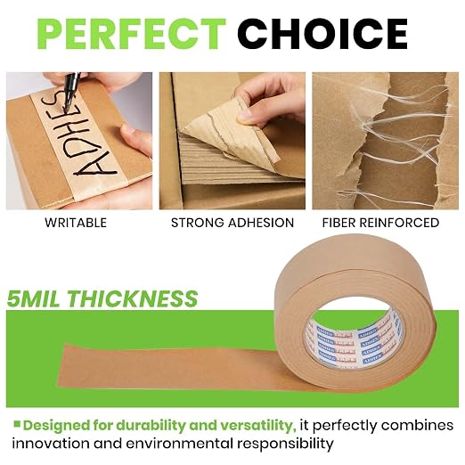 ADHES Water Activated Tape 2" x 55yds, 3 Rolls, Reinforced Kraft Gummed Paper - Image 3