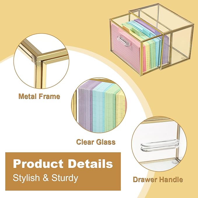 BTSKY Golden Glass Index Card Organizer Box, 3x5 Inch Index Cards Holder - Image 6