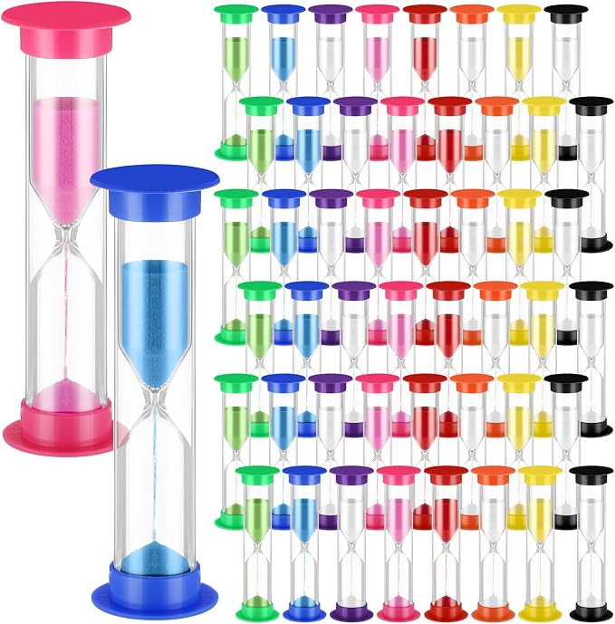 48 Pcs Back to School 5 Minute Sand Timer Bulk Colored Plastic Mini Multicolor by Relaxweex