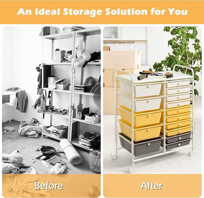LDAILY 15 Drawer Rolling Storage Cart, Rolling Cart - Image 4