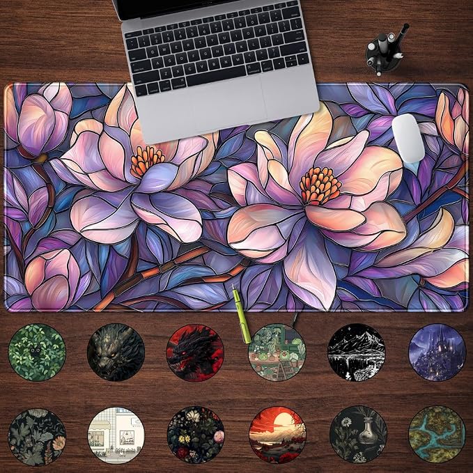 Floral Desk Mat Gaming Large Mouse Pad Desk Keyboard Pad, Long Computer Mat - Image 2