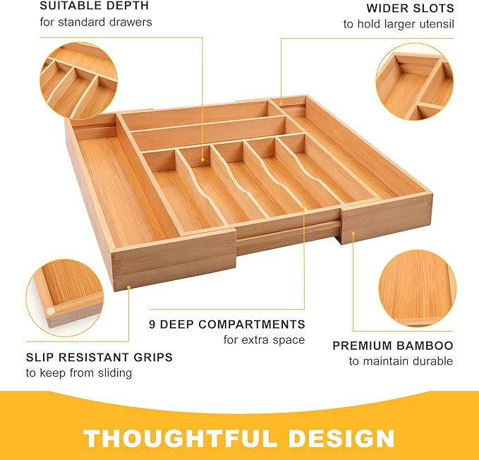 oridom Large Premium Bamboo Silverware Organizer - Image 5