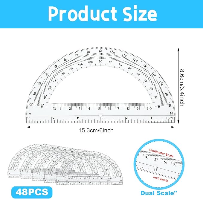 CertBuy 48 Pack Clear Protractor 6 Inch, Plastic Protractor Math Protractors - Image 2