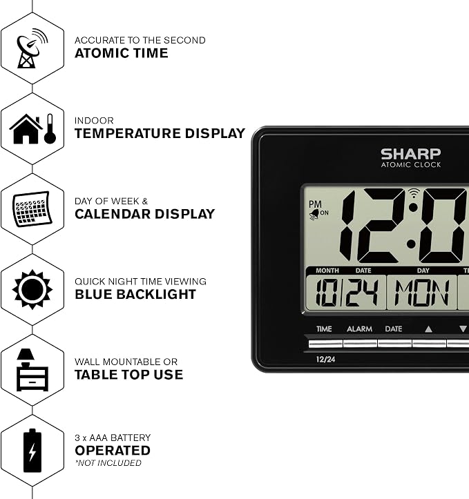 Sharp Atomic Desktop Clock – Auto Set Digital Alarm Clock - Image 2