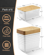 6 Pack Storage Bins with Bamboo Lids, Plastic Storage Baskets and Storage - Image 2