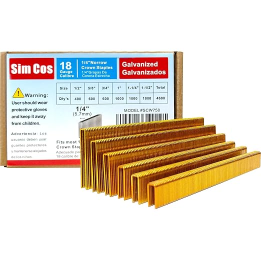 SimCos 18 Gauge 1/4" Narrow Crown Staples, Galvanized Upholstery Staples by SimCos