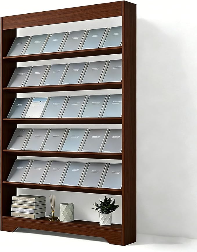 LHIUGE 6-Layer Brochure Display Rack, Freestanding Wooden Magazine Rack by LHIUGE