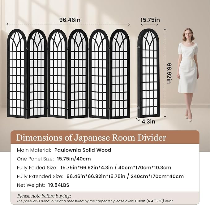 Asnefeli 6 Panel Japanese Room Divider, Shoji Style Partition Divider, Fully - Image 6