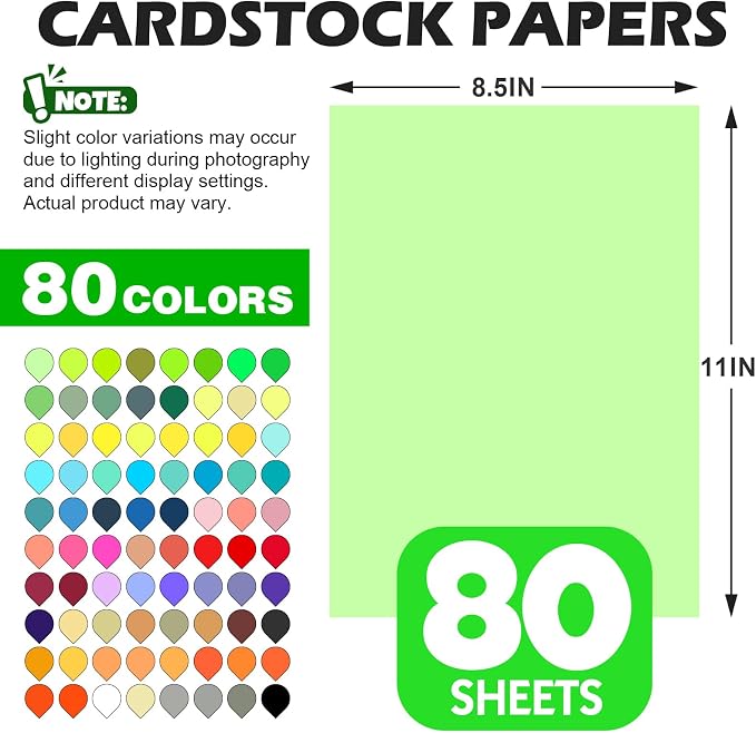 80 Sheets 8.5" X 11" Colored Cardstock, 80 Assorted Colors 180 GSM/65 LB - Image 2