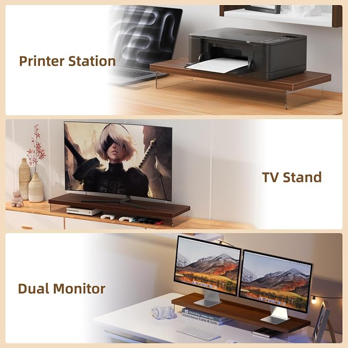 SSWOOD Monitor Stand Riser, Wood & Acrylic Computer Monitor Stand Desk Desktop - Image 7