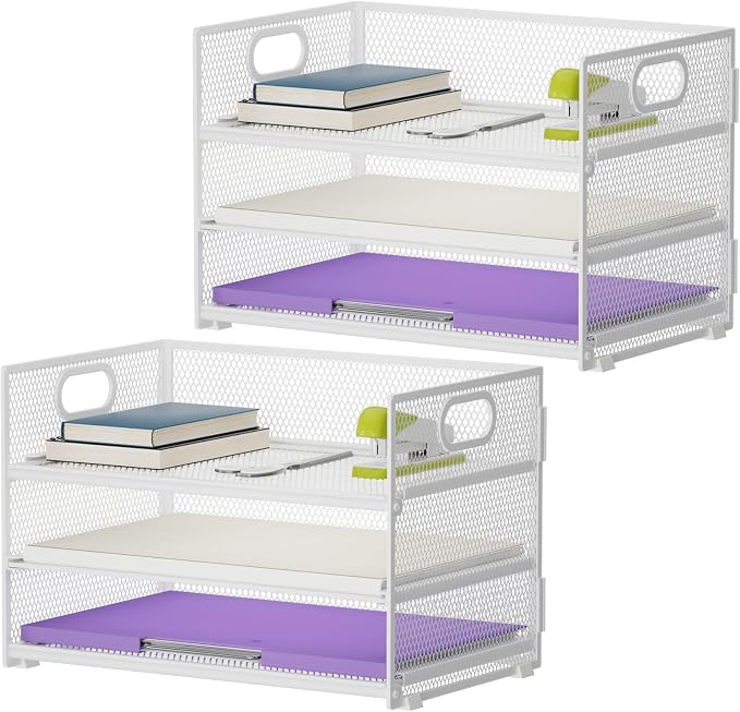 Marbrasse 3 Tier Paper Organizer Letter Tray, Mesh File Organizer by Marbrasse
