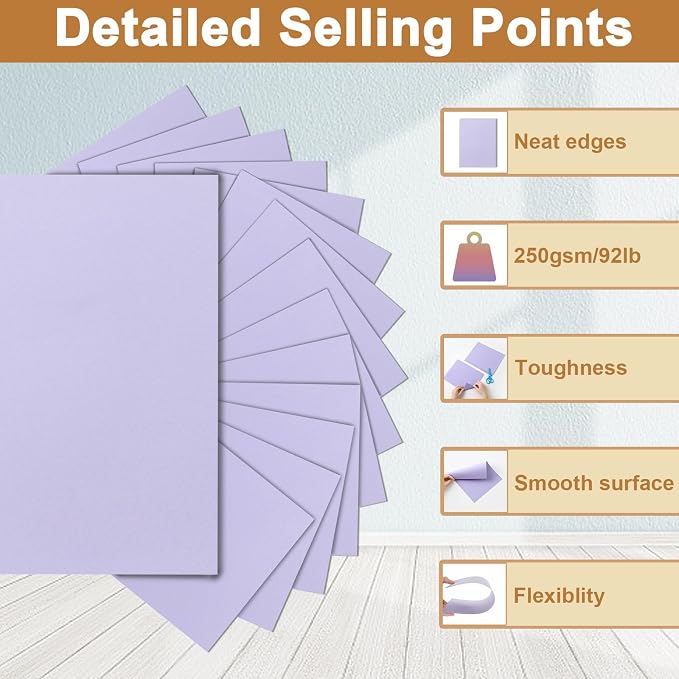 Silunkia 120 Sheets Light Purple Cardstock 8.5 x 11 Certificate Paper, 92lb - Image 3