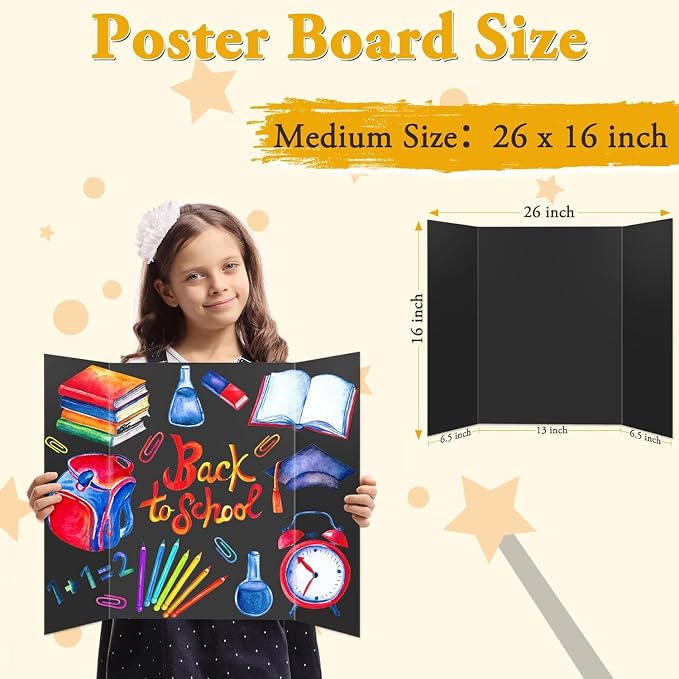 AKONEGE 4PCS Medium Trifold Poster Board 26" x 16" Black Tri Fold Presentation - Image 2