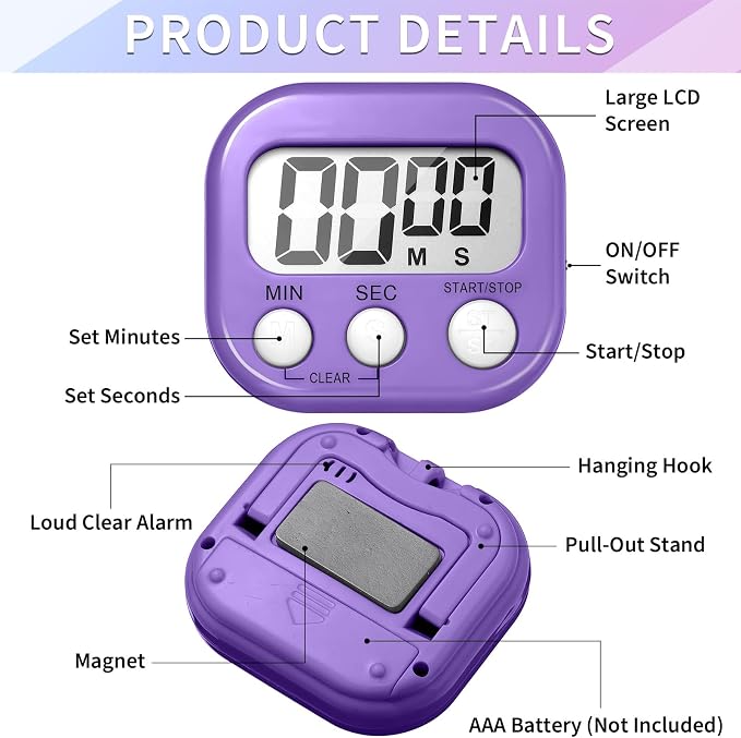 Macarrie 48 Pcs Digital Kitchen Timer Bulk Small Magnetic Backing Stand Timer - Image 3