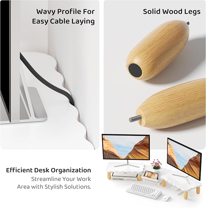 AFOOYO Dual Monitor Riser, Cookie-Shaped Adjustable Length & Swivel Angle - Image 7