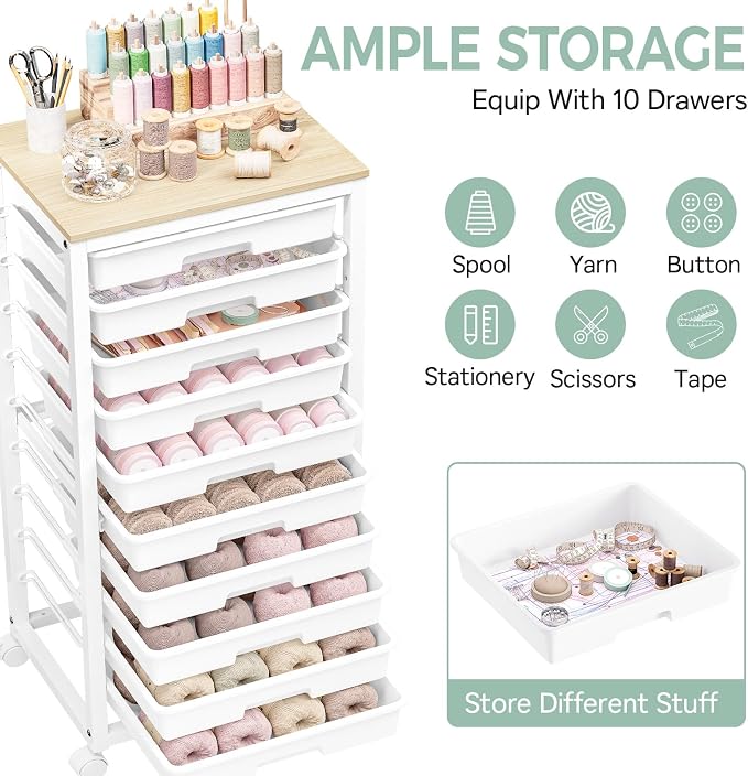 SYKIARIOL Rolling Cart with Drawers, 10 Drawer Rolling Cart, Rolling storage - Image 3