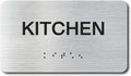 KITCHEN Signs with Raised Text & Grade 2 Braille, Brushed Aluminum/Silver by EliteSign