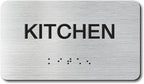 KITCHEN Signs with Raised Text & Grade 2 Braille, Brushed Aluminum/Silver by EliteSign