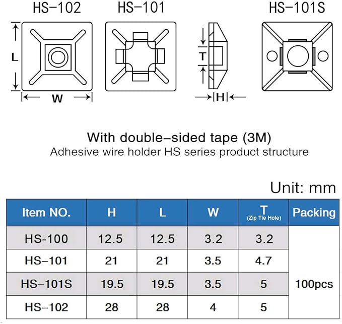 XHF 200 PCS 1/2" White Self Adhesive Cable Zip Tie Mounts Wire Cable Clips - Image 2