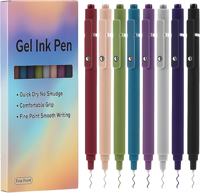 Thboxes 8Pcs Gel Pens for Journaling, 0.5mm Fine Tip Retractable Colorful Pens by Thboxes