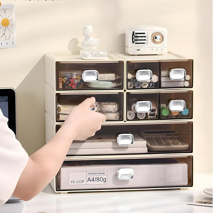 Spacious Desk Drawers, Stackable Desktop Organizer, Plastic Storage Box - Image 6