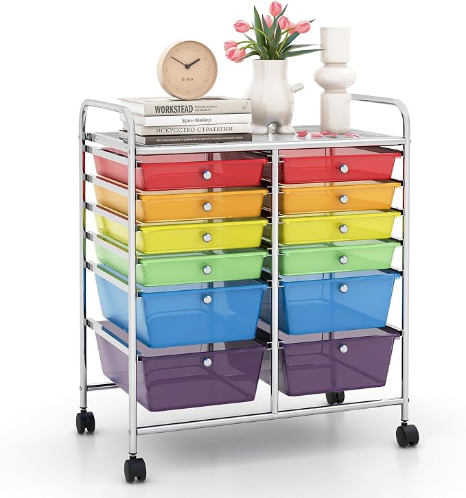 LDAILY 12 Drawer Rolling Storage Cart, Craft Cart Organizer on Wheels w/Metal by LDAILY