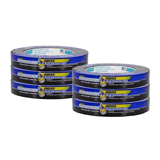 ABRO 6-Pack Blue Painters Tape: 18mm x 55M All Purpose Blue Tape, Temporary by ABRO