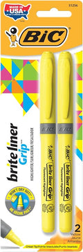 BIC Brite Liner Grip Highlighters, Chisel Tip, Classic Yellow, 2-Count Pack by BIC
