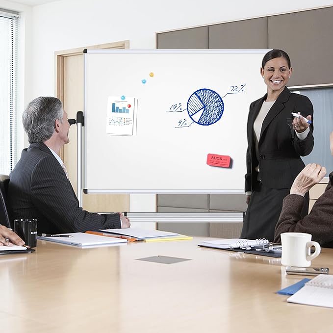 VIZ-PRO Double-Sided Magnetic Mobile Whiteboard, 48 x 36 Inches, Aluminium - Image 5